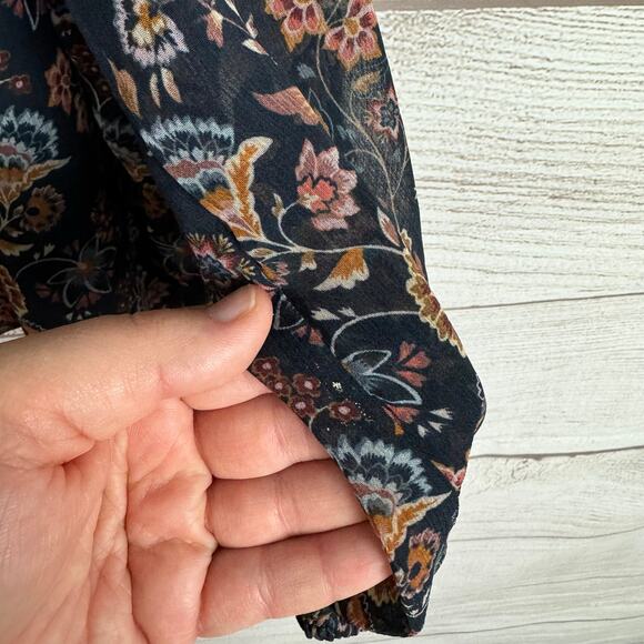 1.State Women's Navy Mauve Floral Printed Tie Blouse Size Large - Picture 6 of 7